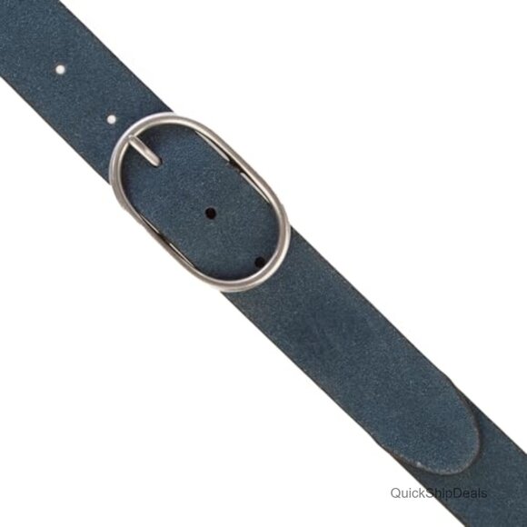 Suede Leather Belt with Oval Center Bar Buckle, Slim Structured Strap